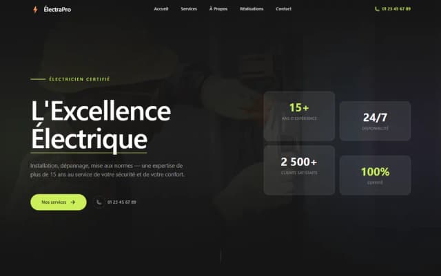 Exemple de site internet professionnel pour électricien créé par ArtisanForge